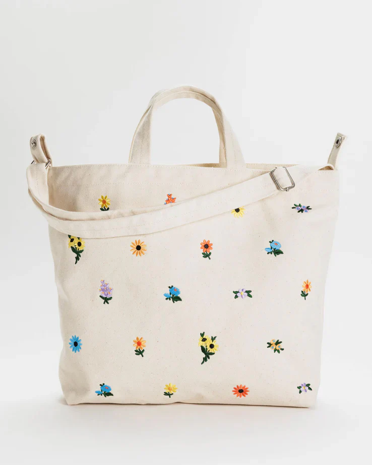 Embroidered Ditsy Floral Horizontal Zip Duck Bag